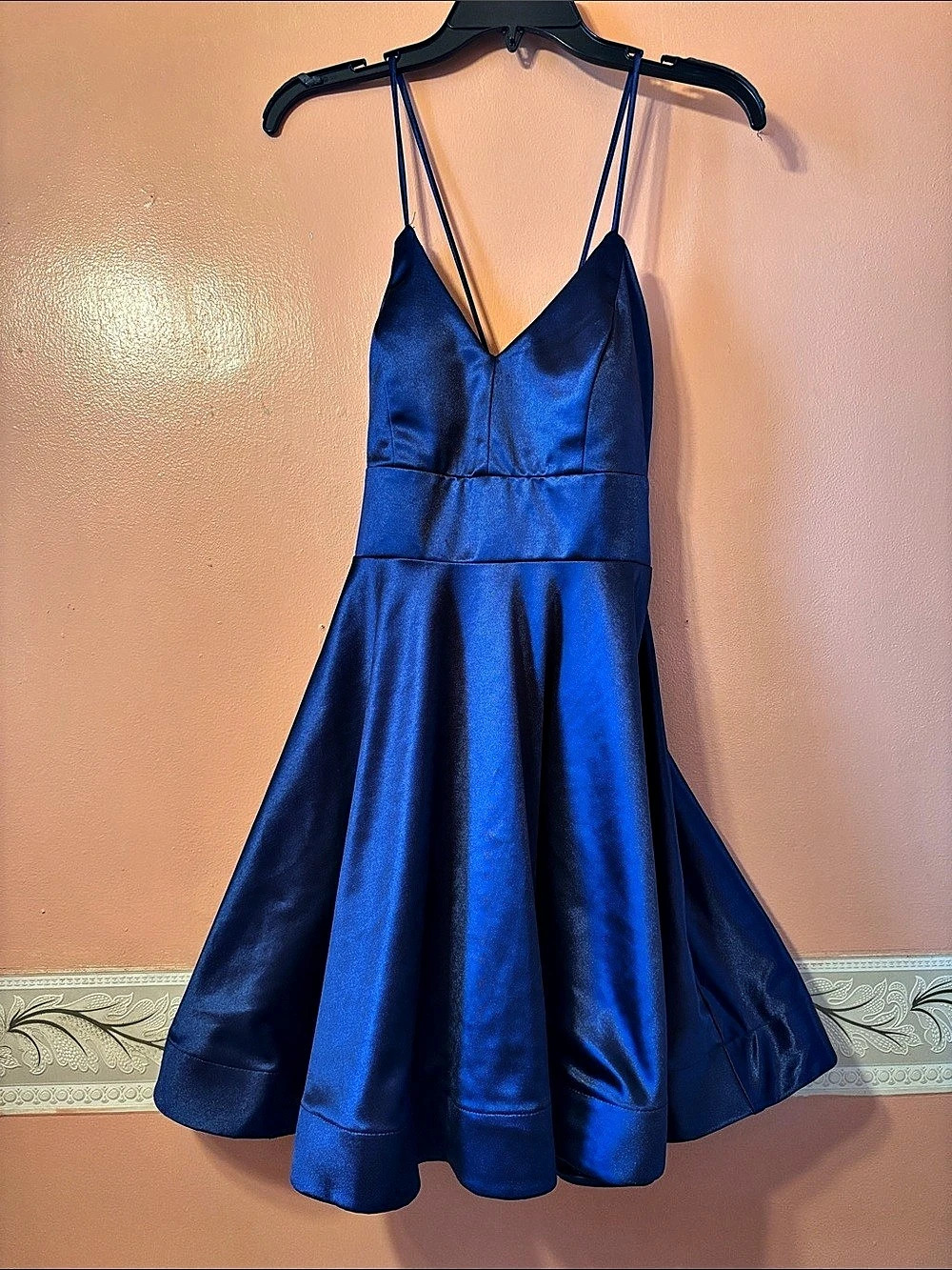 Pear Culture Satin Mini Dress in Blue
